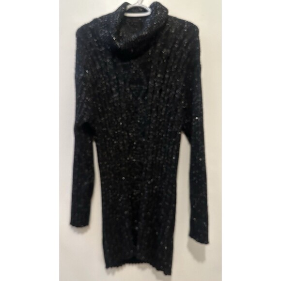 Carole Little Black Sweater Dress Cable Knit With Silver Threads Vintage XL - Picture 1 of 3